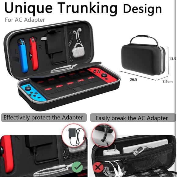 Switch Carrying Case Black Nintendo Switch Portable Hard Shell Accessories FC6 - Picture 4 of 7